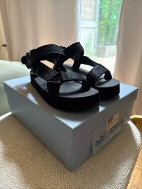 Prada Black Rubber-Trimmed Webbed Sporty Flatform Sandals (Size 36)